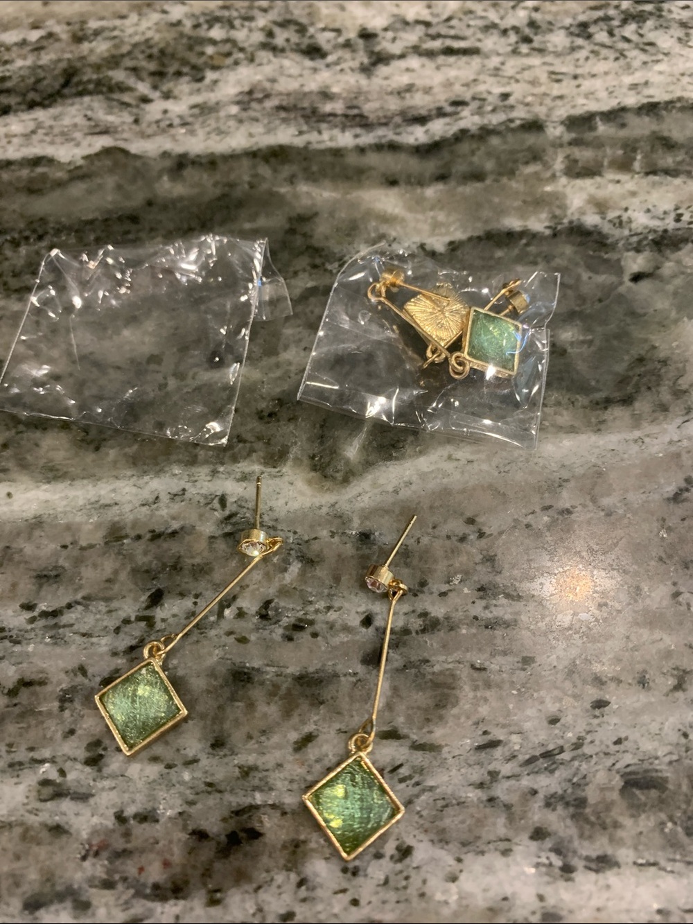 2 pair NWT Gold & Green Drop Dangle Earrings - Elegant Women Jewelry